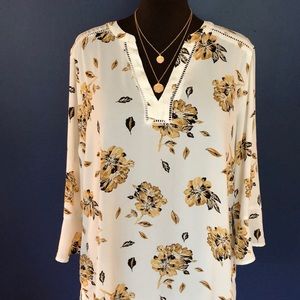 Maurices Cream/Black Blouse with Yellow Flowers